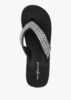 Black Embellished Toe Post Chunky Wedge Flip Flops