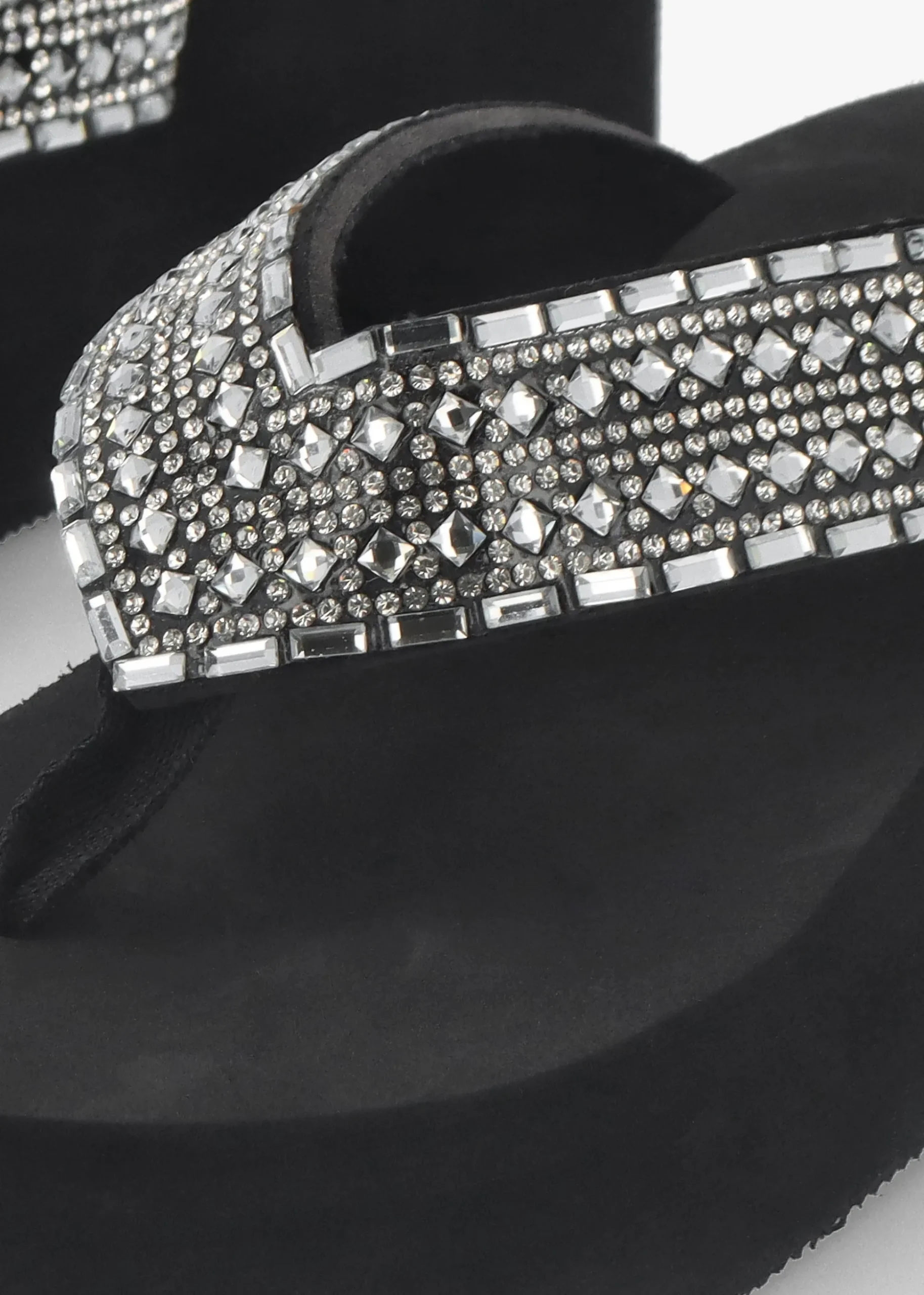 Black Embellished Toe Post Chunky Wedge Flip Flops