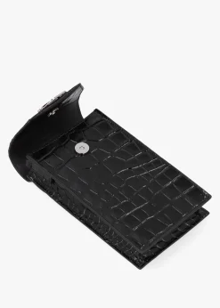 Black Embossed Croc Leather Phone Bag