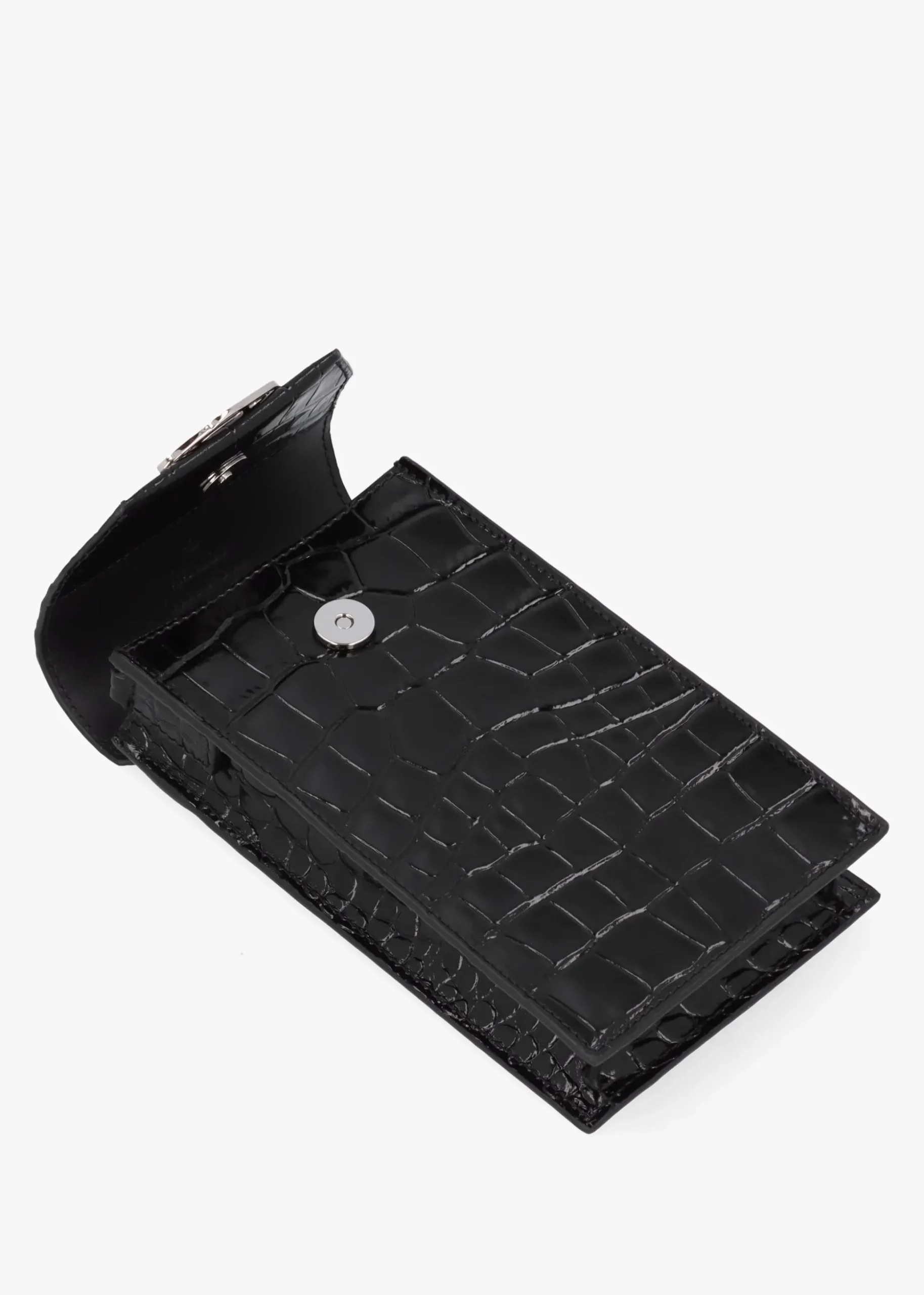 Black Embossed Croc Leather Phone Bag
