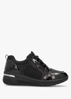 Black Leather & Neoprene Side Zip Trainers