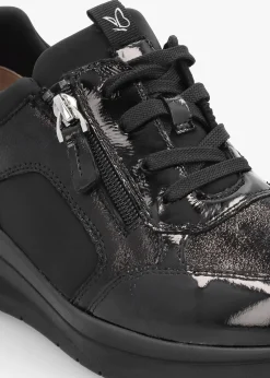 Black Leather & Neoprene Side Zip Trainers