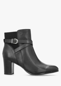 Black Leather Block Heel Ankle Boots