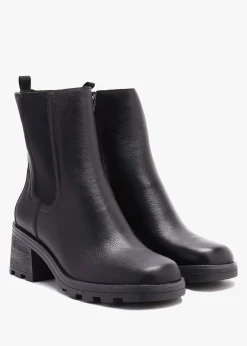 Black Leather Block Heel Chelsea Boots