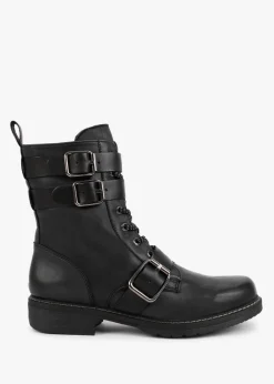 Black Leather Buckled Ankle Boots