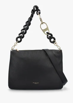 Black Leather Chunky Chain Strap Shoulder Bag