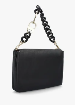 Black Leather Chunky Chain Strap Shoulder Bag