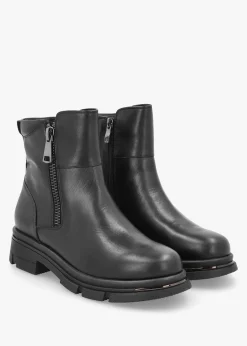 Black Leather Side Zip Ankle Boots