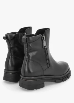 Black Leather Side Zip Ankle Boots