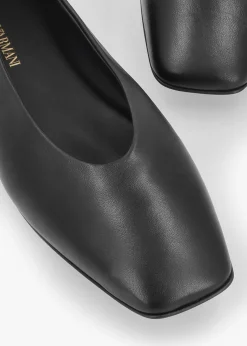 Black Leather Square Toe Ballet Pumps