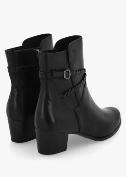 Black Leather Twist Strap Block Heel Ankle Boots