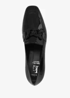 Black Patent Leather Chain Link Low Heel Loafers
