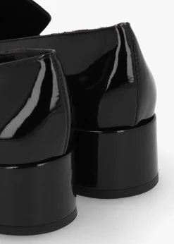 Black Patent Leather Chain Link Low Heel Loafers