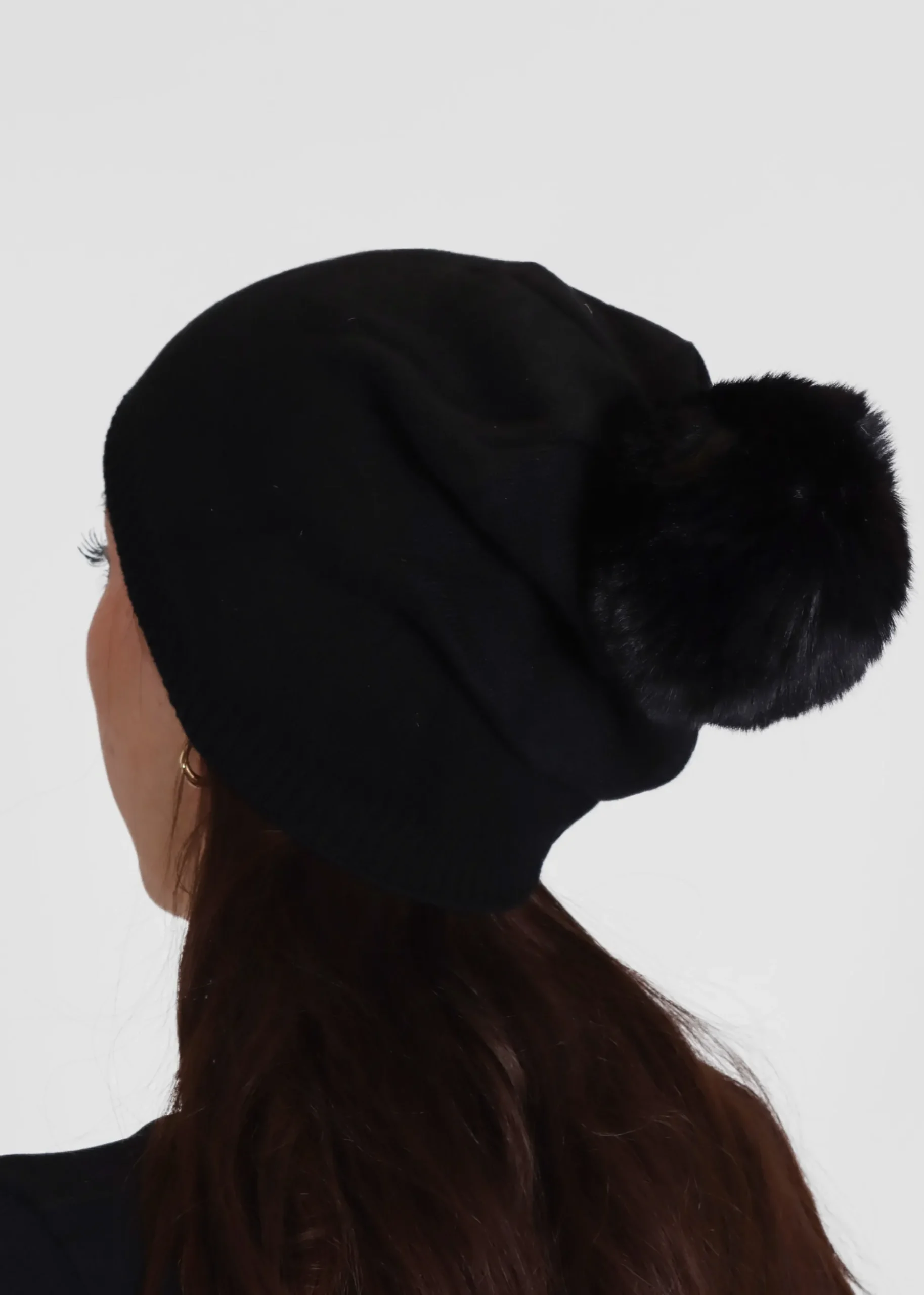 Black Slouchy Knitted Pom Pom Hat