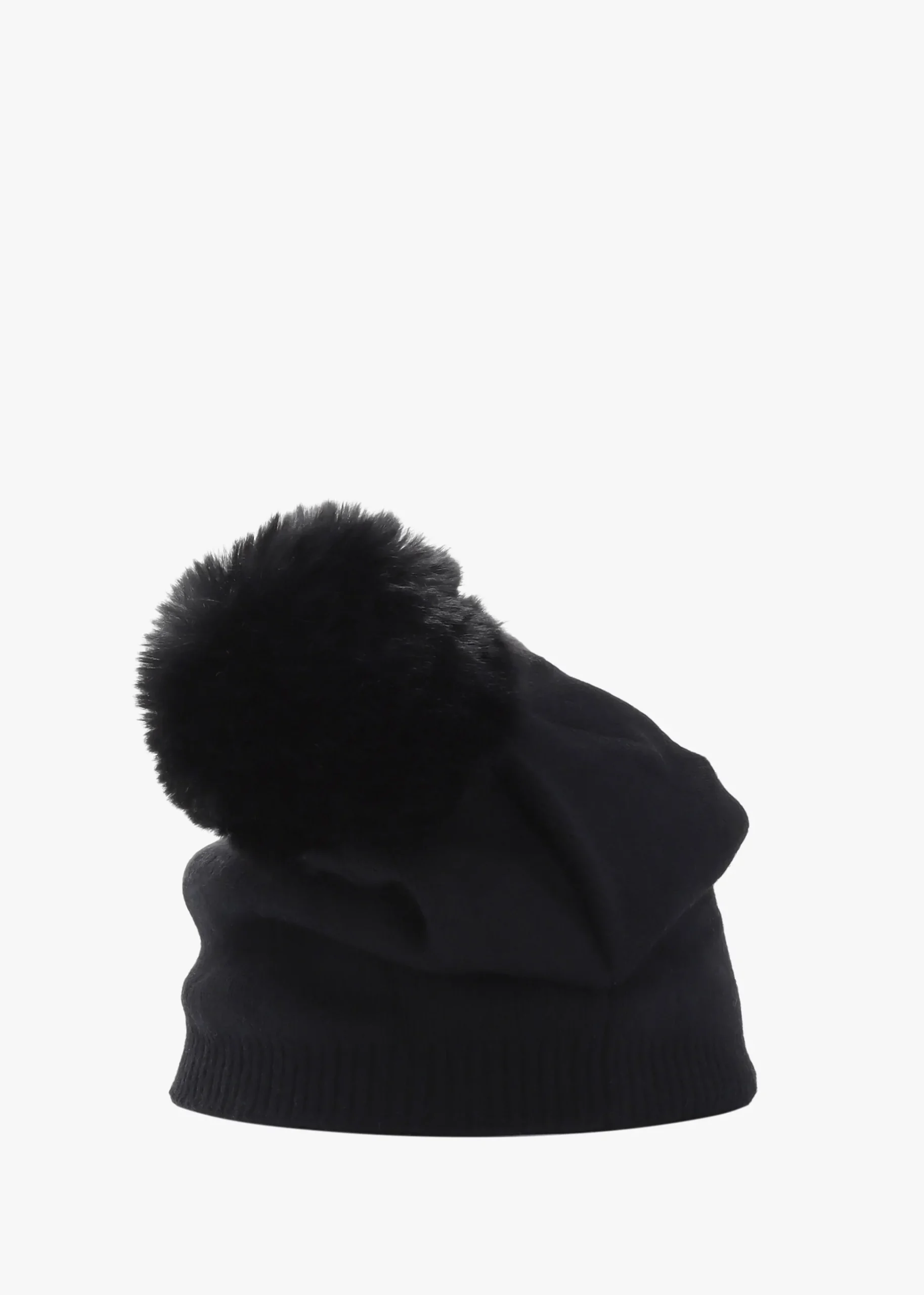 Black Slouchy Knitted Pom Pom Hat