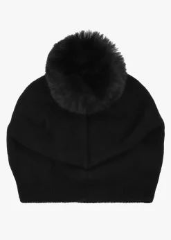 Black Slouchy Knitted Pom Pom Hat