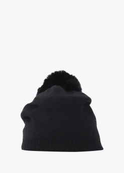 Black Slouchy Knitted Pom Pom Hat