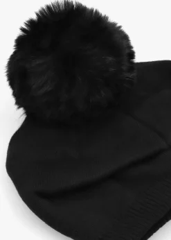 Black Slouchy Knitted Pom Pom Hat