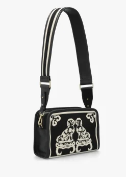 Black Staffordshire Dogs Tapestry Cross-Body Bag
