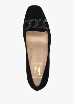Black Suede Block Heel Court Shoes