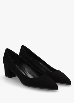 Black Suede Pointed Toe Block Heel Court Shoes