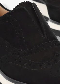 Black Suede Slip On Slab Sole Brogues