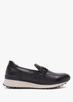 Blythe Black Leather Low Wedge Loafers