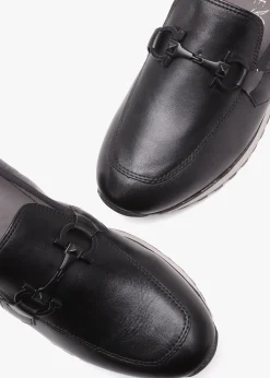 Blythe Black Leather Low Wedge Loafers