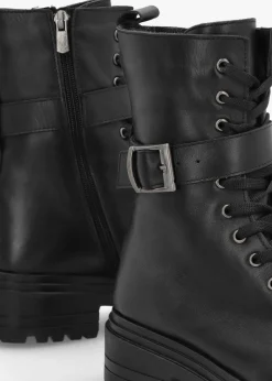 Boman Black Leather Lace Up Biker Boots