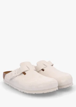Boston Antique White Suede Leather Clogs