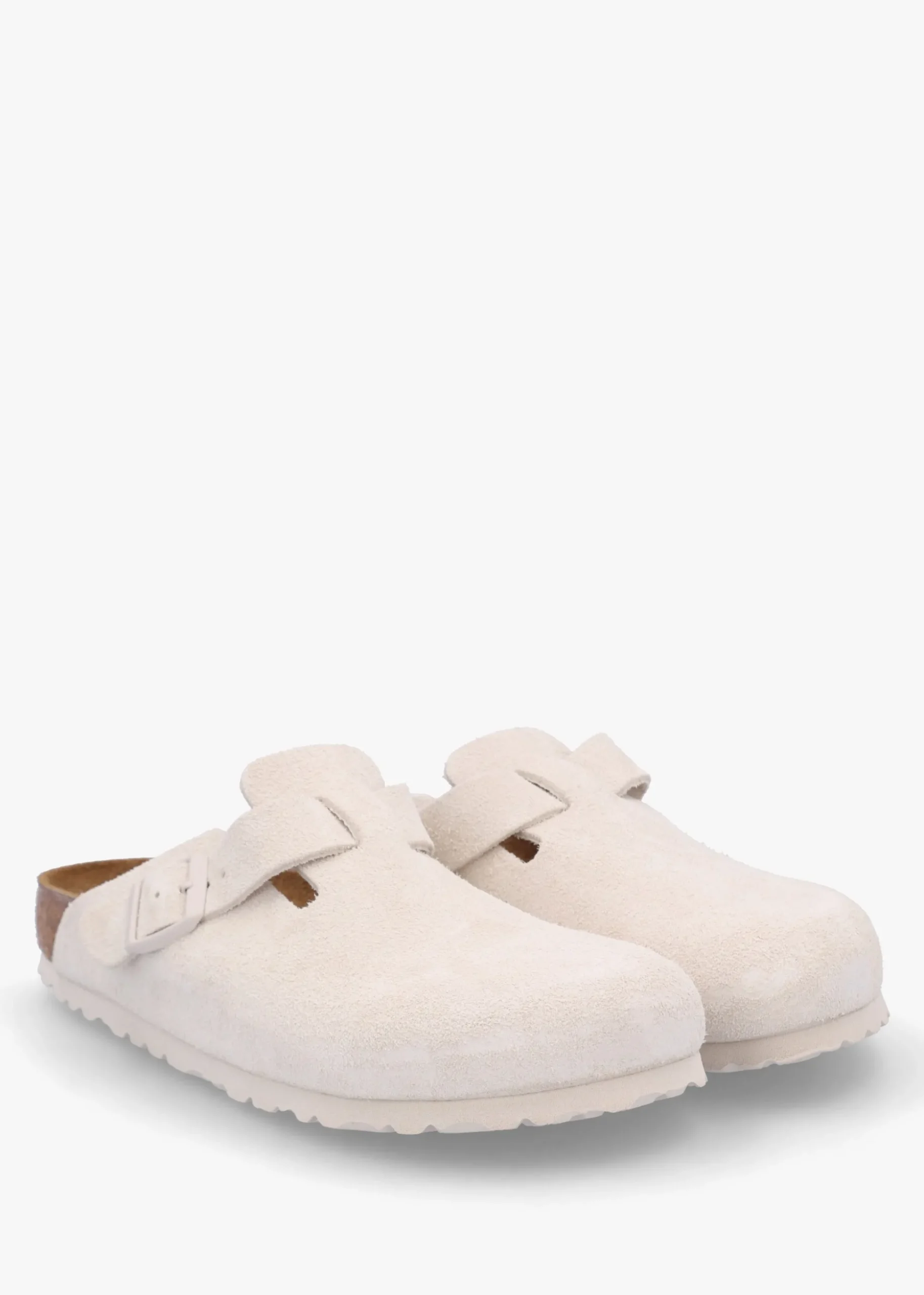 Boston Antique White Suede Leather Clogs