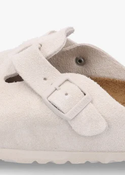 Boston Antique White Suede Leather Clogs