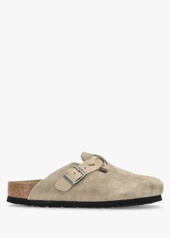 Boston Braided Taupe Suede Leather Clogs