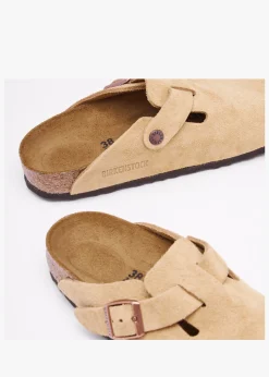 Boston Latte Cream Suede Leather Clogs