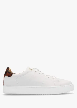 Brandie White Leather Leopard Ankle Tab Trainers