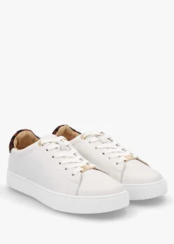 Brandie White Leather Leopard Ankle Tab Trainers