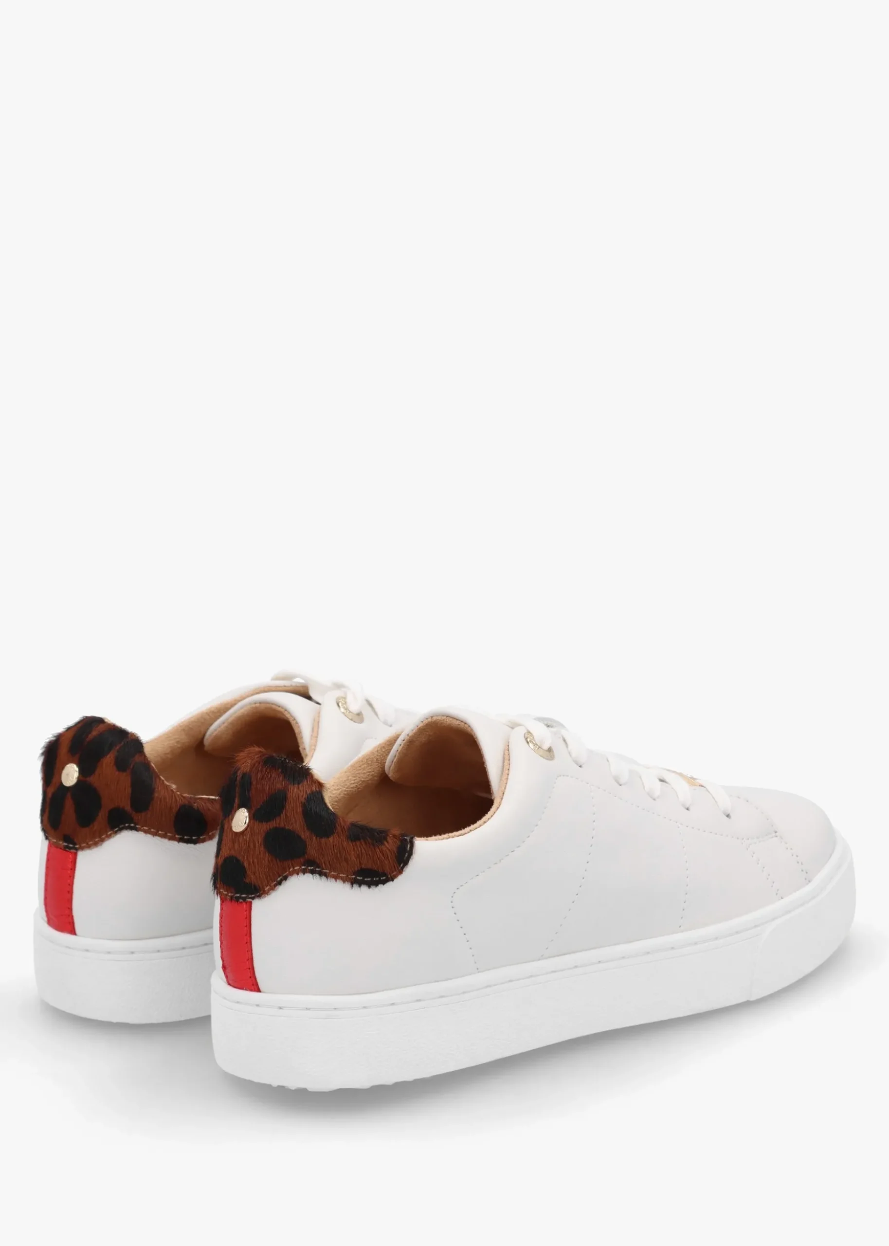 Brandie White Leather Leopard Ankle Tab Trainers