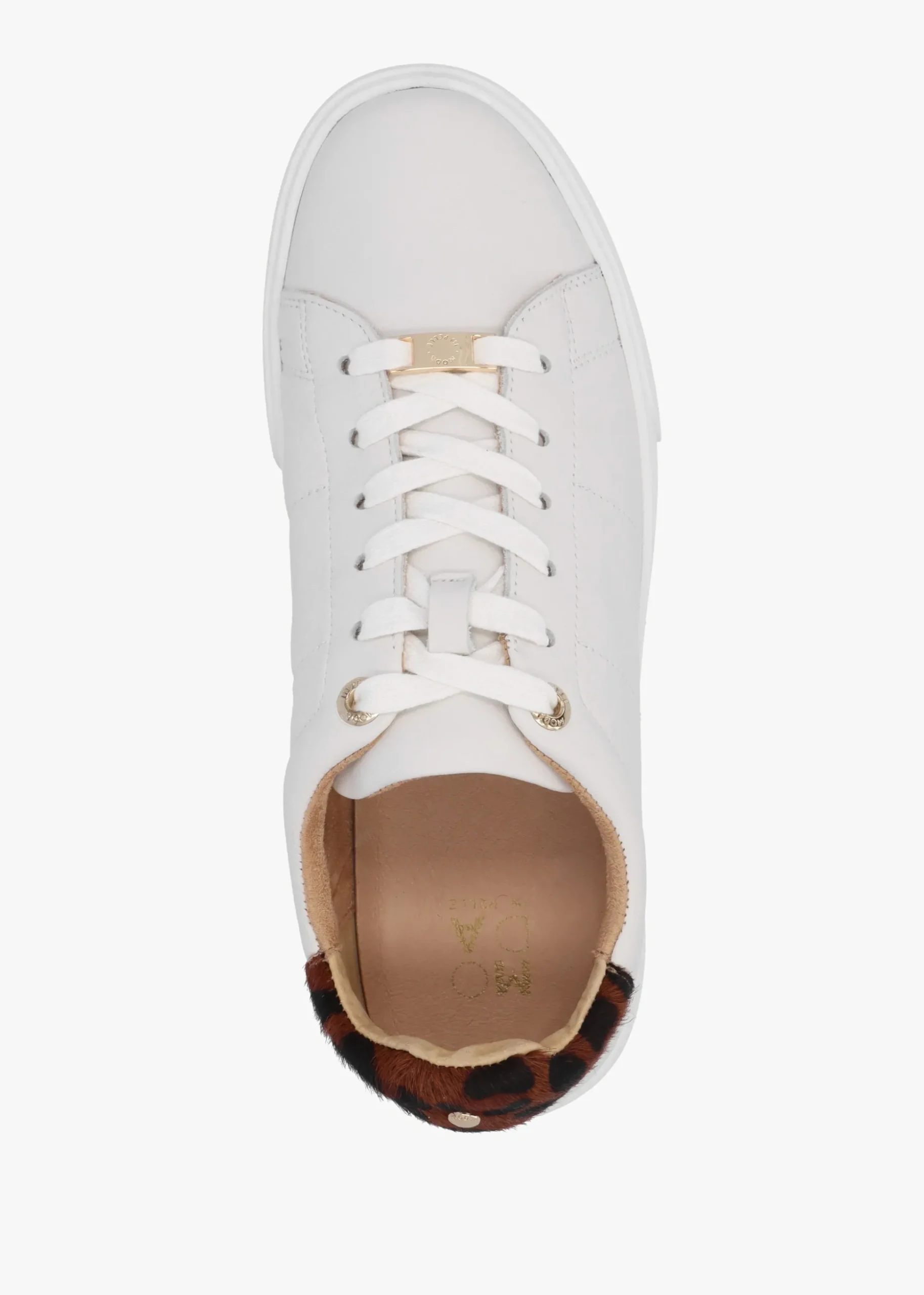 Brandie White Leather Leopard Ankle Tab Trainers