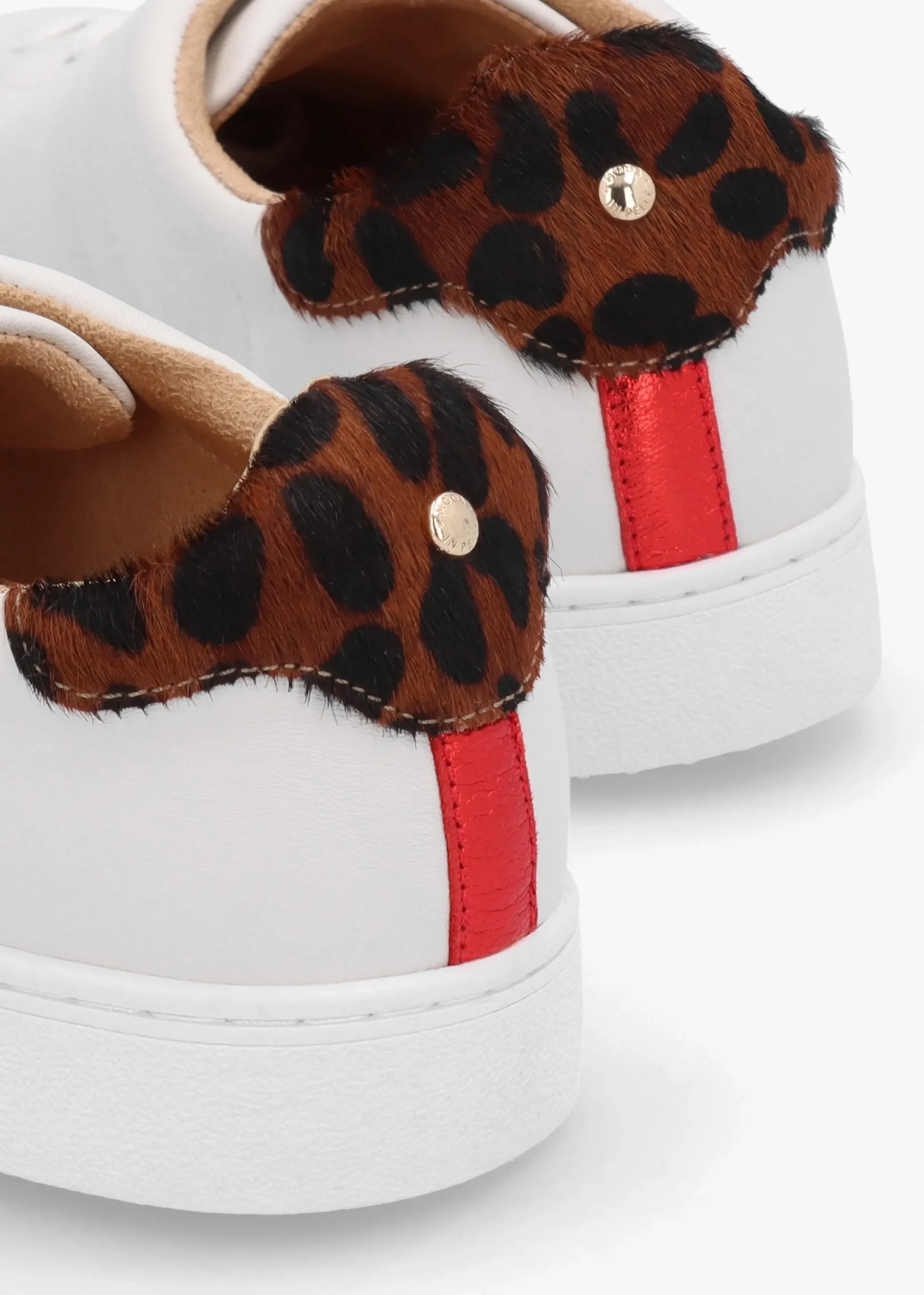 Brandie White Leather Leopard Ankle Tab Trainers