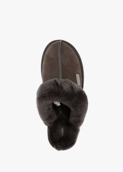 Brown Double-Face Sheepskin Closed Mule Slippers