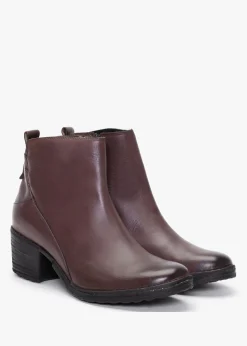 Burgundy Leather Block Heel Ankle Boots