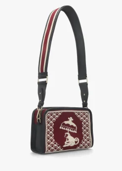 Burgundy Monkey Tapestry Cross-Body Bag