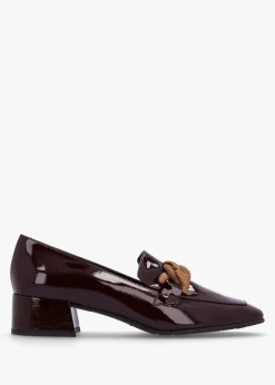 Burgundy Patent Leather Chain Link Low Heel Loafers