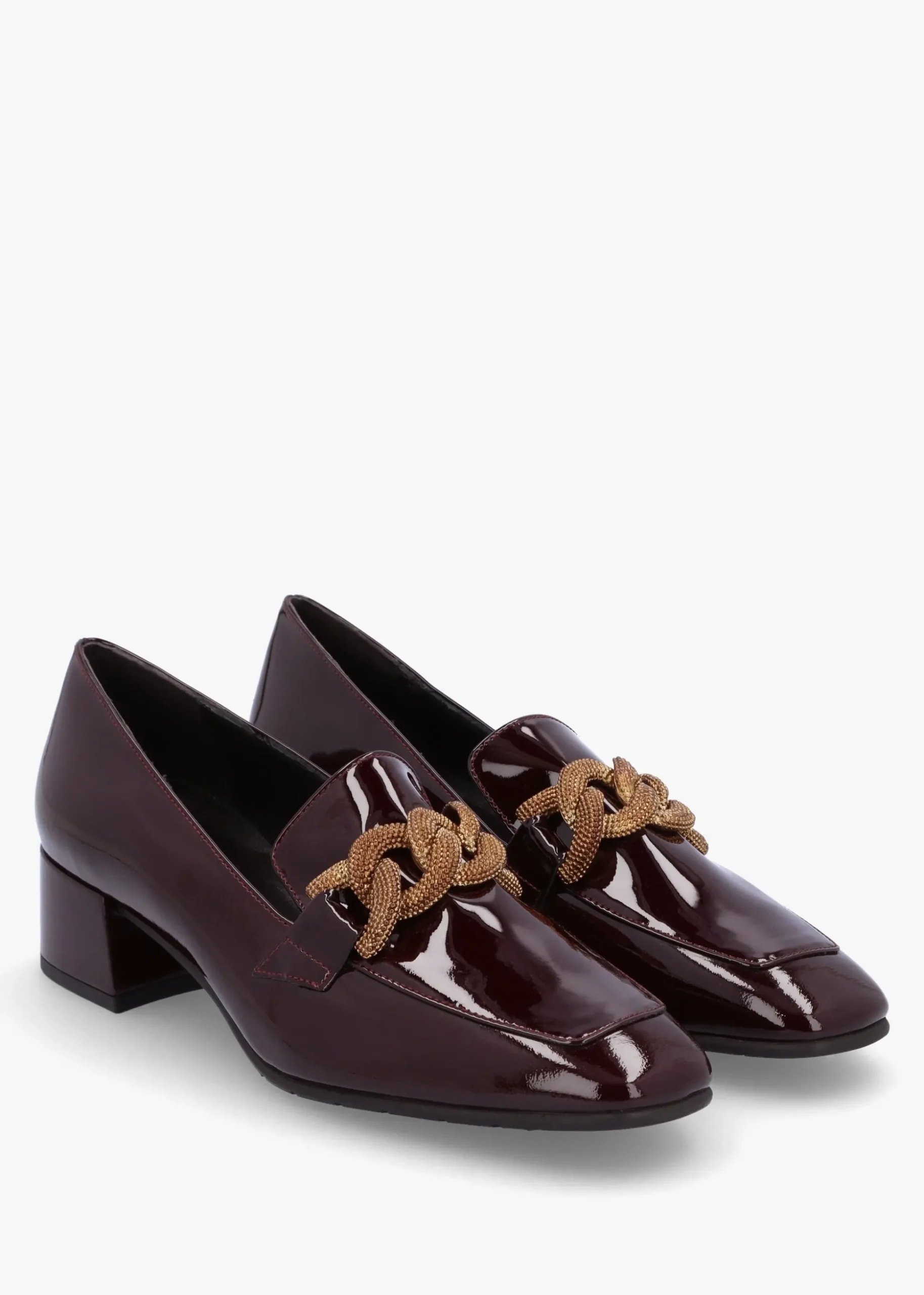 Burgundy Patent Leather Chain Link Low Heel Loafers