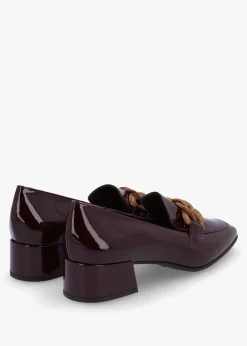 Burgundy Patent Leather Chain Link Low Heel Loafers