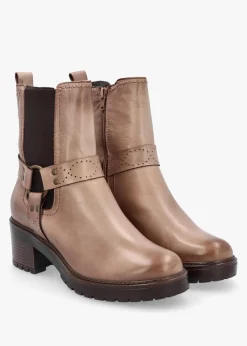 Butini Taupe Leather Block Heel Chelsea Boots