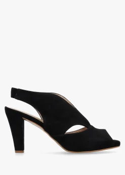 Calencia Black Suede Asymmetric Block Heel Sandals