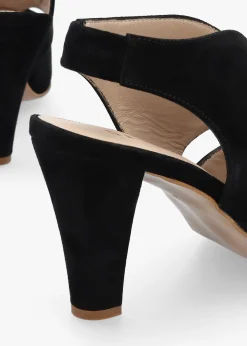 Calencia Black Suede Asymmetric Block Heel Sandals