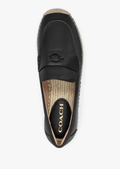 Camilla Black Leather Logo Flat Espadrilles
