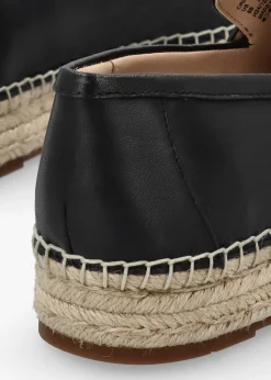 Camilla Black Leather Logo Flat Espadrilles